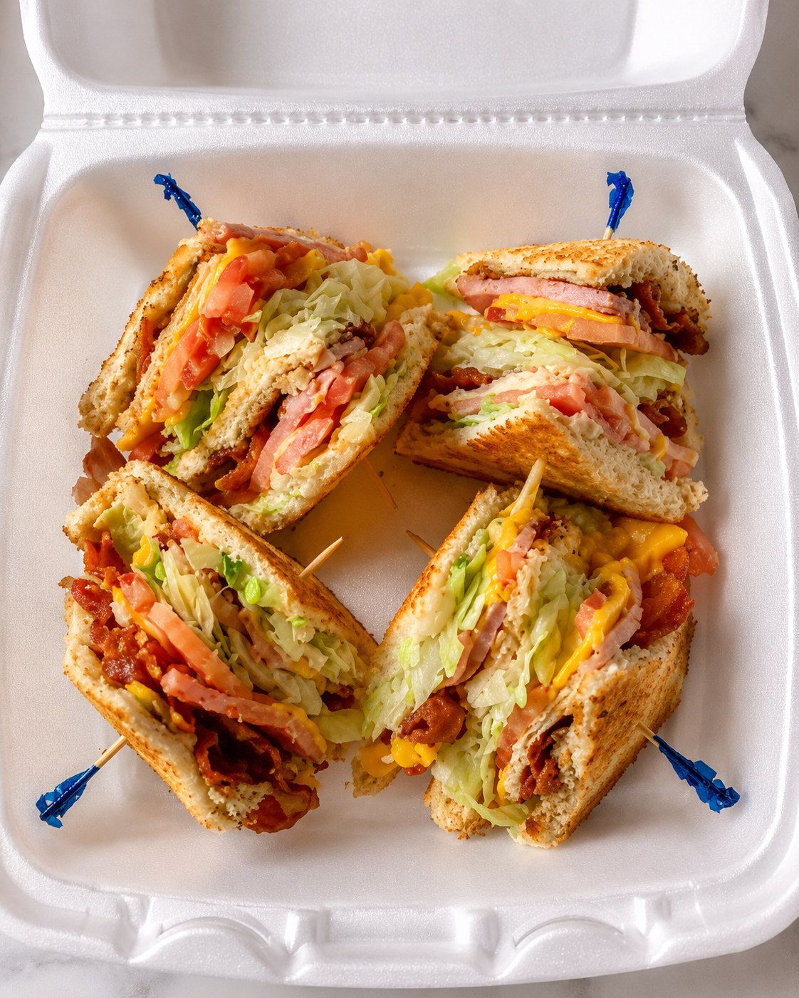 JJ's club sandwich cut into quarters